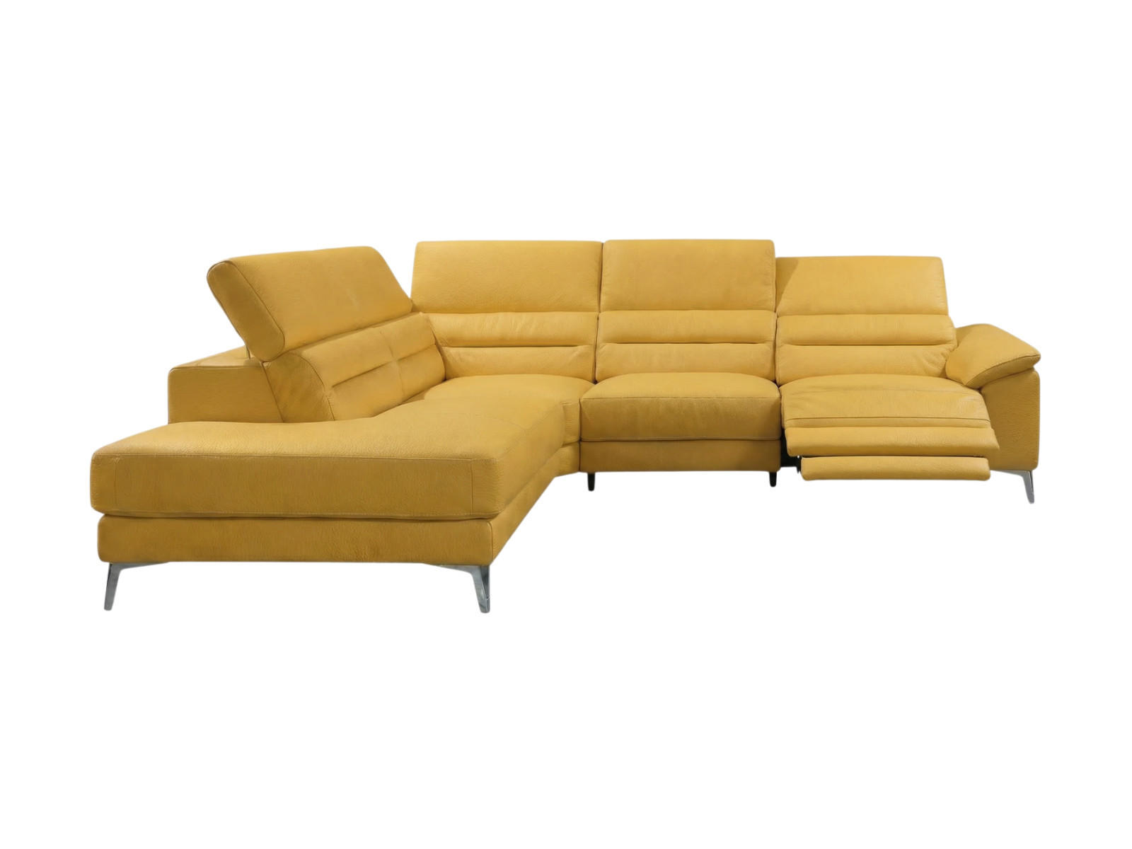 ECKSOFA Tucano Echtleder mit 1 x Relaxfunktion Senfgelb - Gelb, Leder/Metall (232/258cm)