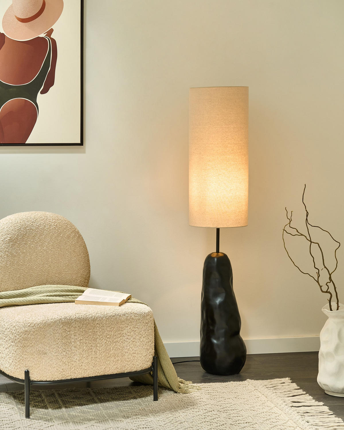 STEHLAMPE Schwarz Selb - Beige/Schwarz, Keramik (28/28/136cm) - Beliani