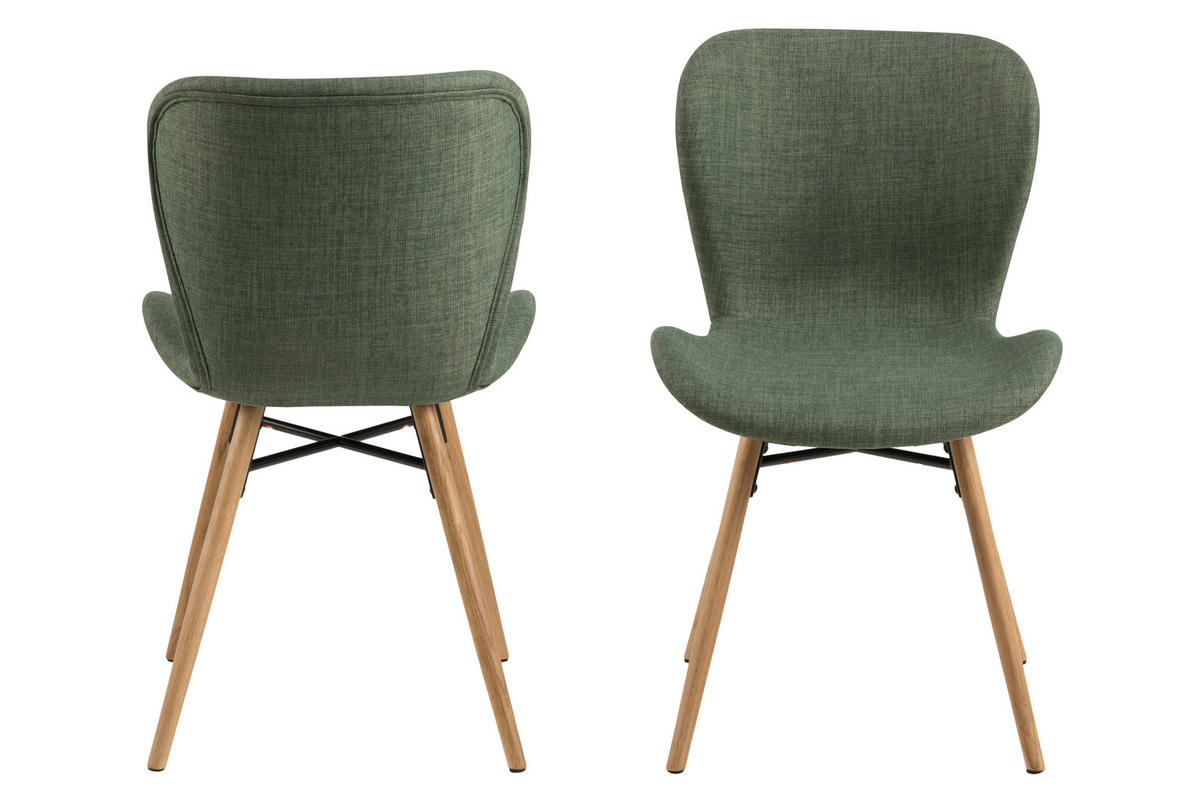 STUHL 2er-Set Stoff grün und massiven Beinen aus Eiche - Grau, Holzwerkstoff (47/82/56cm) - ebuy24