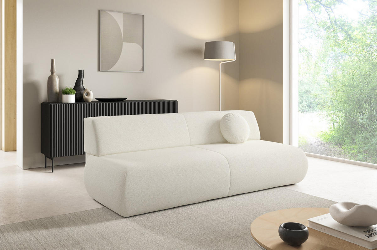 BETTSOFA DELTA Ecru Geflochtener Stoff mit Schlaffunktion - Ecru, Holz (214/74/100cm) - MASSENO