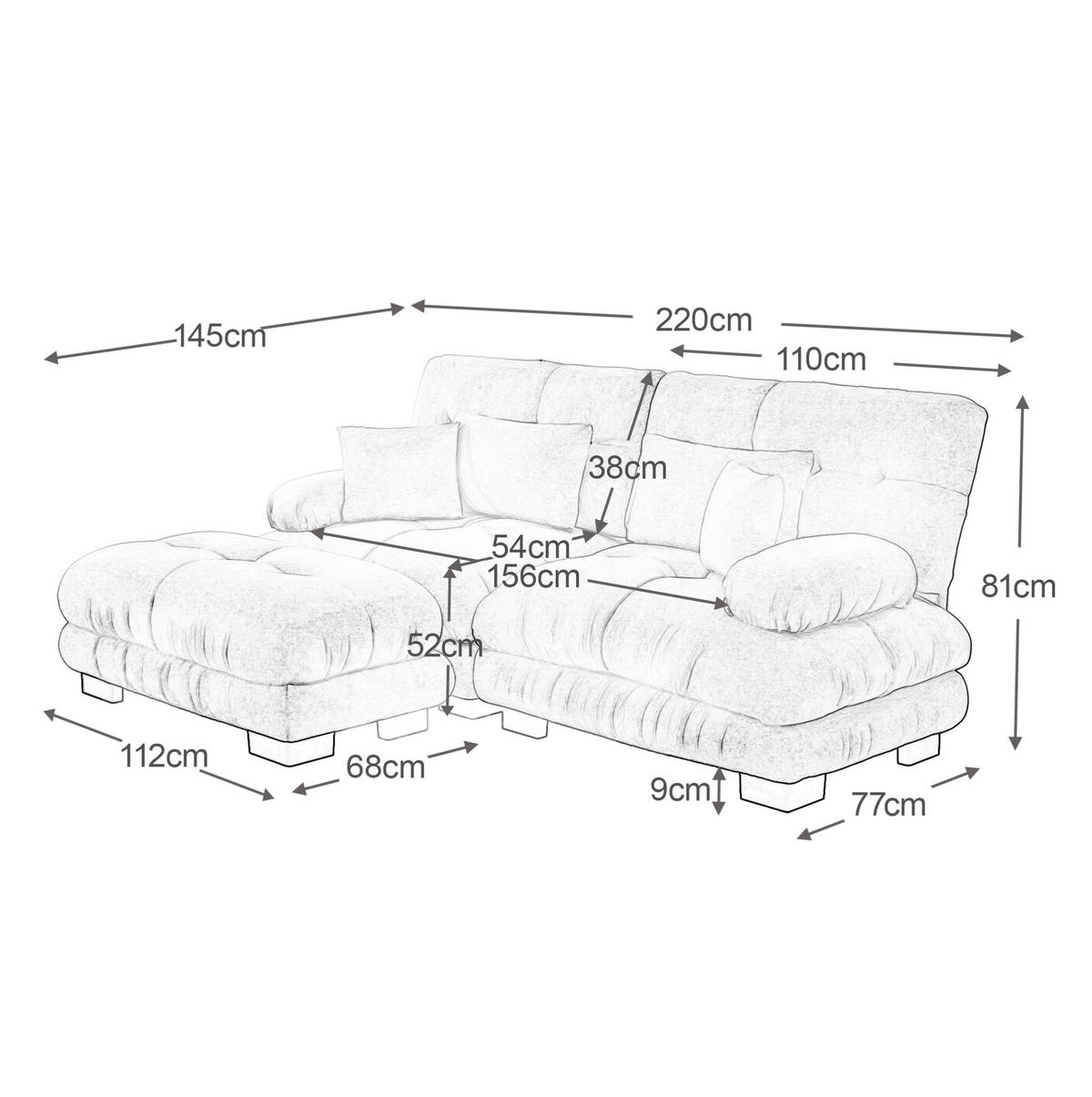 ECKSOFA aus Chenille 145x220x81 cm in Grün mit Ottomane & Kissen - Grün, Textil (145/81/220cm) - Modfu
