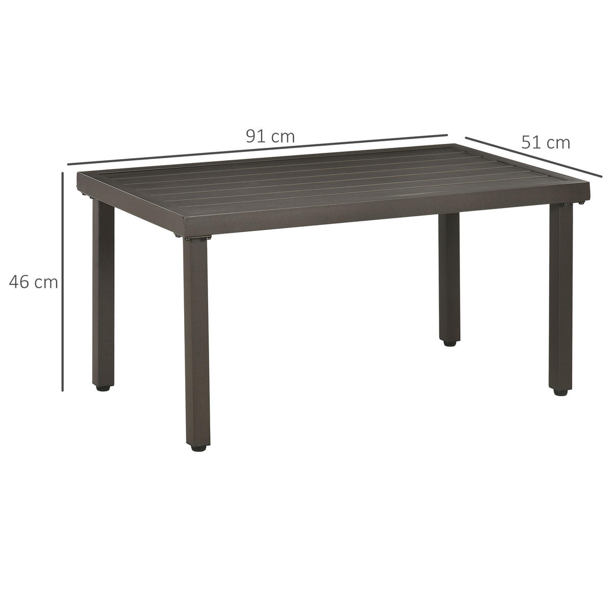 KAFFEETISCH, für Balkon, Braun,Stahl - Braun, Metall (91/51/46cm) - Outsunny