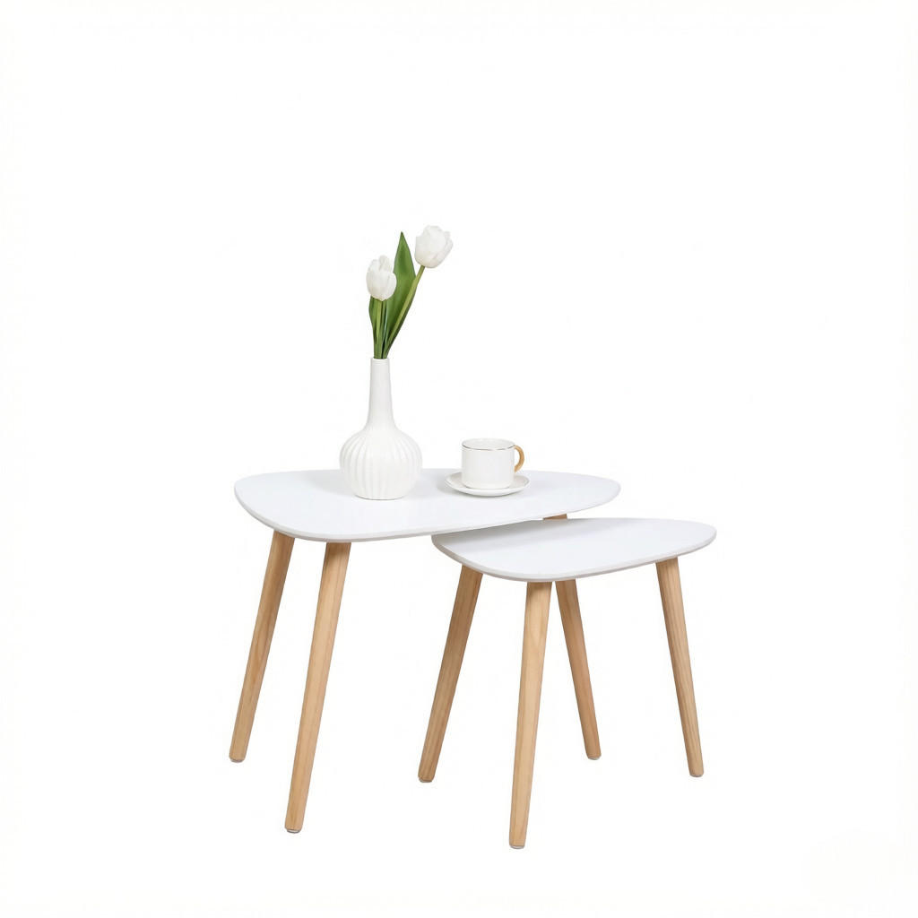 COUCHTISCH-SET DE-37257 2-tlg. skandinavisch mit Kiefernholzbeinen Weiß/Natur - Weiß, Holzwerkstoff (39.5/59.5/45cm) - ComfortXL