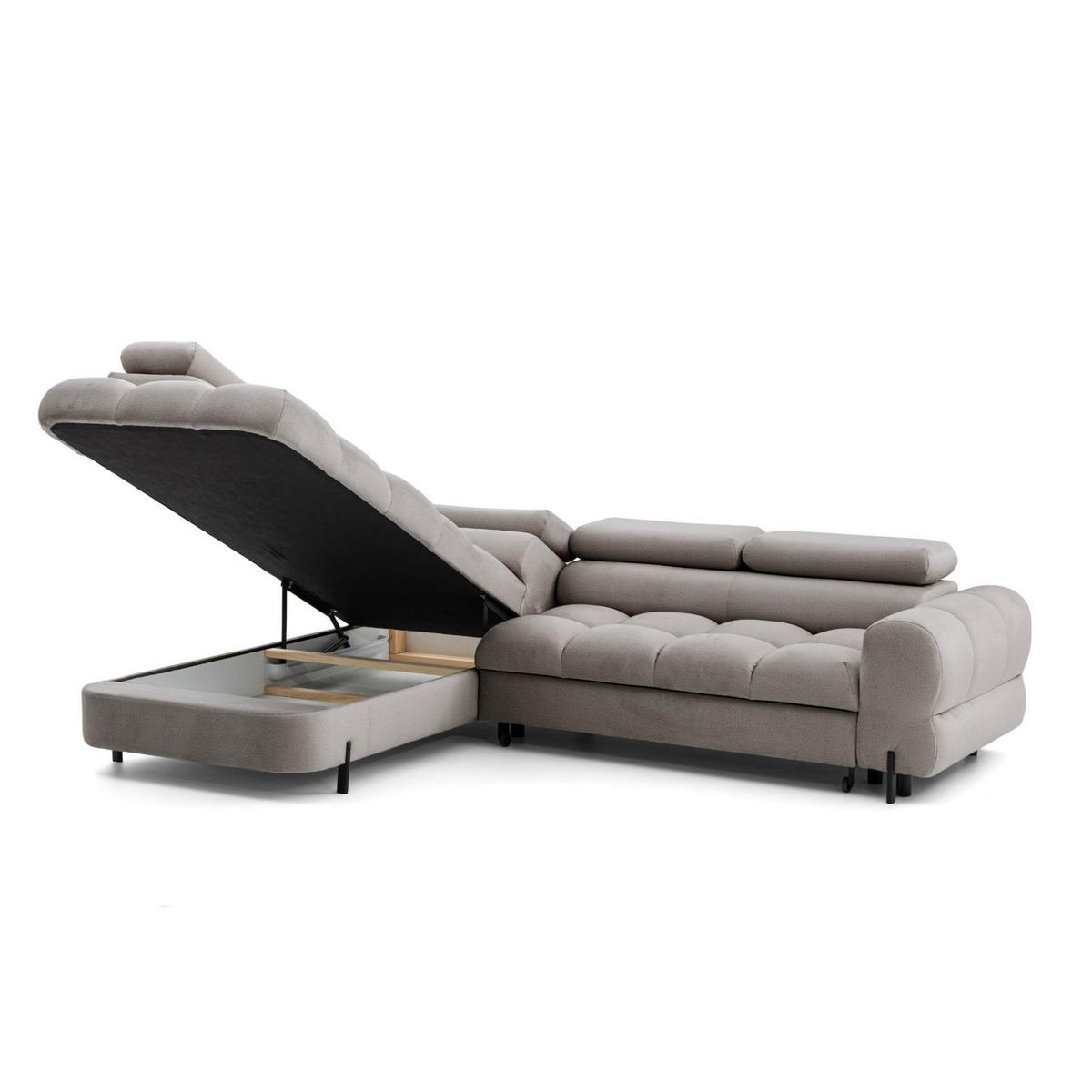 ECKSOFA BOWL L Links mit Schlaffunktion 125x195 Velours Beige - Beige/Schwarz, Holz/Textil (260/195cm) - Muffo
