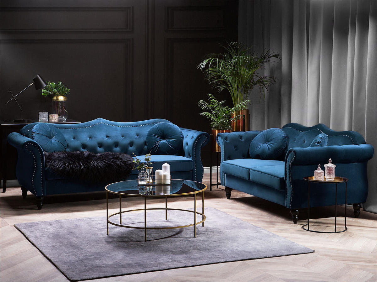 5-SITZER SOFA SET Samtstoff Blau Skien - Blau, Textil (200/91/83cm) - Beliani