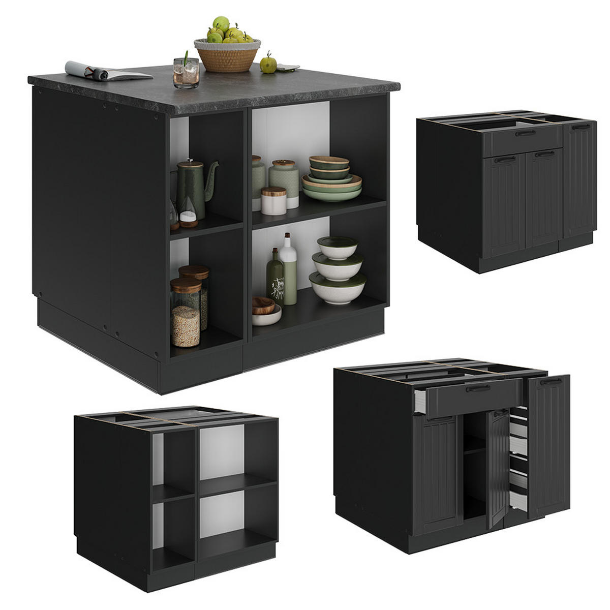 KUCHYŇSKÝ OSTROV Fame-Line Tmavě šedá - tmavě šedá/antracitová, kompozitní dřevo (90/82/60cm) - Vicco