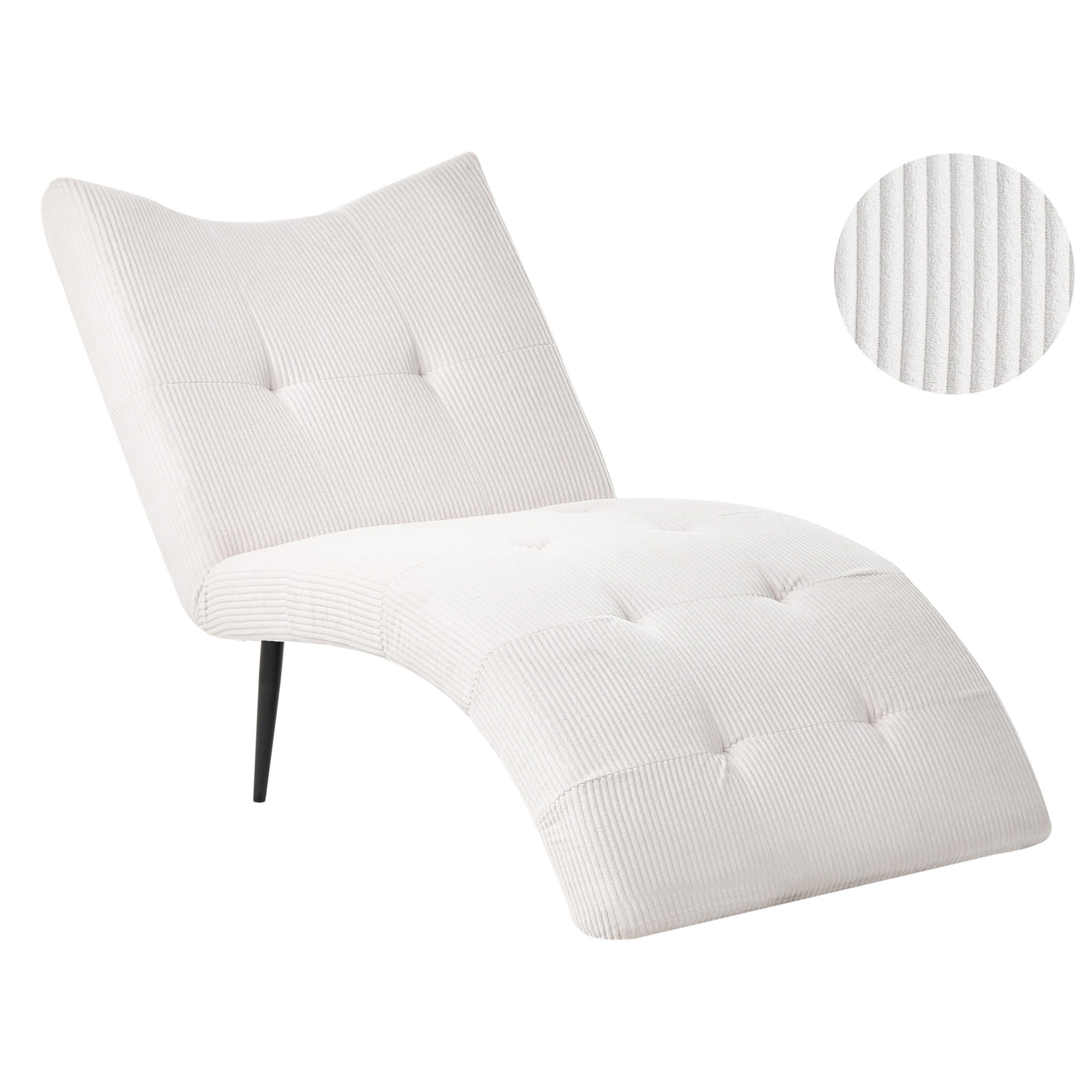 CHAISELONGUE Cord Cremeweiß Quilly - Creme/Schwarz, Textil (83/97/153cm) - Beliani