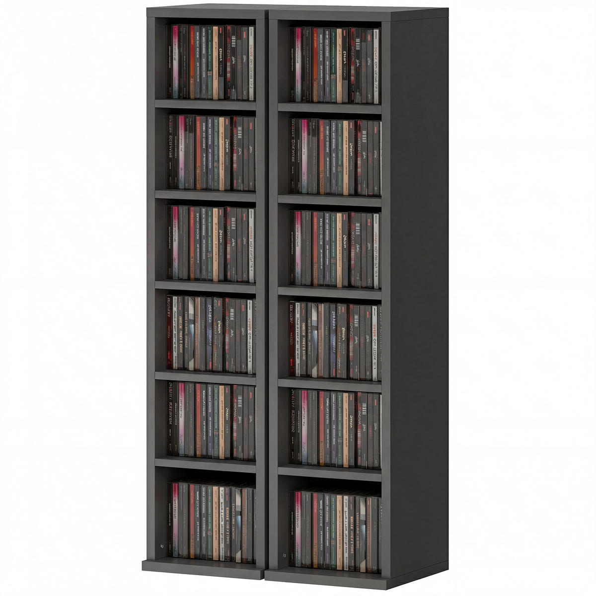 CD-REGAL 2er-Set DE-14511 12 Fächer für 204 CDs Schwarz - Schwarz, Holzwerkstoff (22.5/88.5/21cm) - ComfortXL