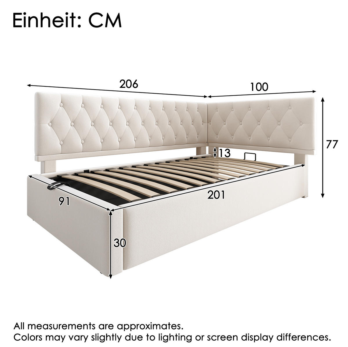 KINDERBETT Polsterbett 90/200 cm aus Samt mit hydraulischem Bettkasten Beige - Beige, Textil (90/200cm) - Modenvie