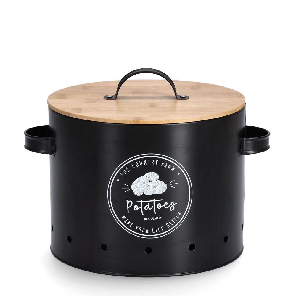 VORRATSDOSE Potatoes, schwarz mit Bambusdeckel - Ø 22,5cm - Schwarz, Metall (28/21/28cm) - Zeller Present