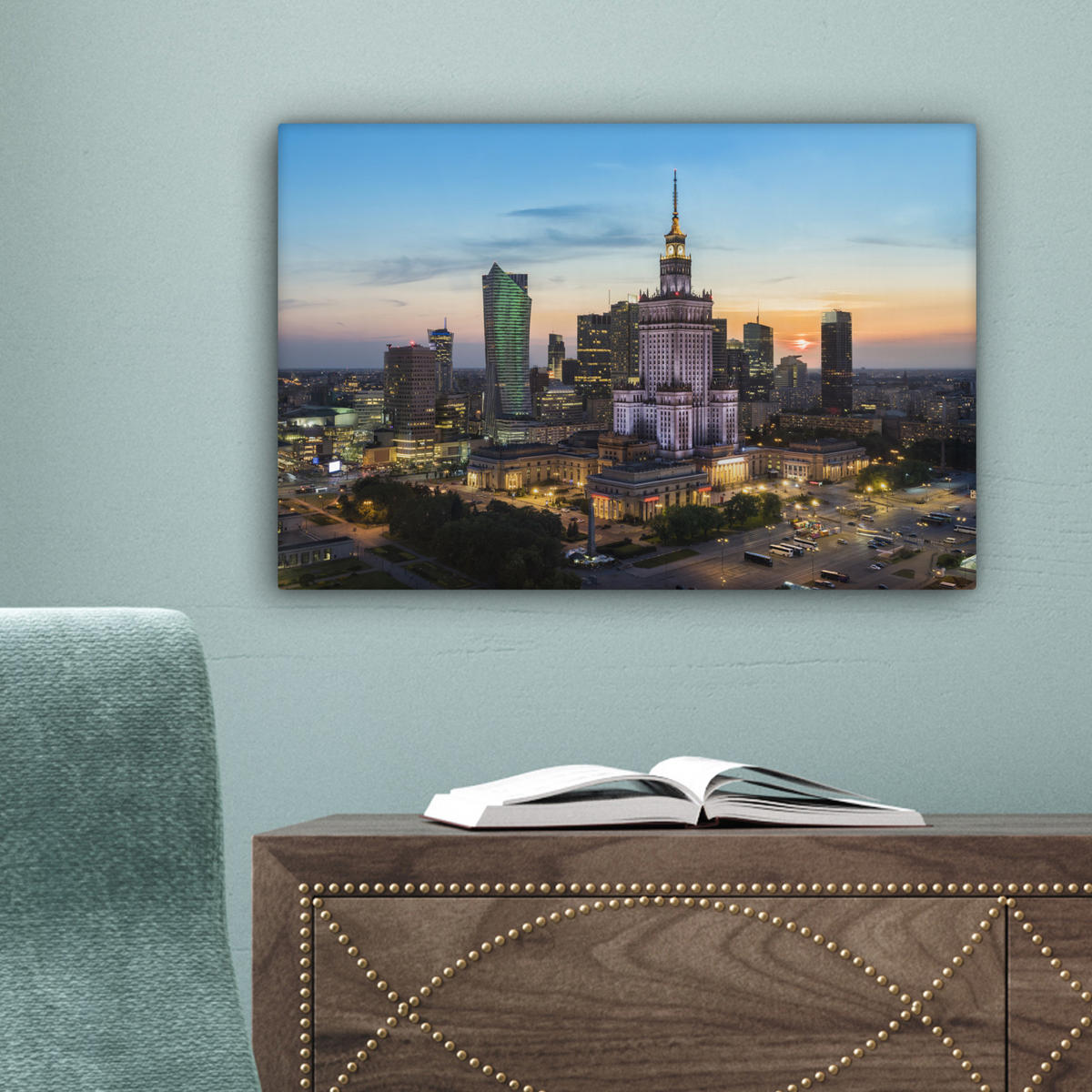 LEINWANDBILD Polen - Sonne - Warschau Deko Schlafzimmer 30x20 cm - Blau, Textil (30/20cm) - MuchoWow