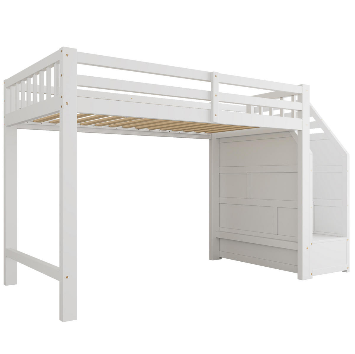 HOCHBETT 90/200 cm, Weiß mit Geländer und verstaubaren Stufen - Weiß, Holz (90/200cm) - MIVRAY