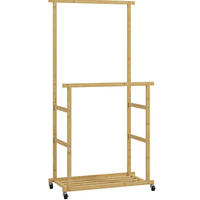 GARDEROBENSTÄNDER 80/40/160 cm aus Bambus mit 2 Kleiderstangen und Schuhablage - Naturfarben, Naturmaterialen (80/160/40cm) - BEAOK