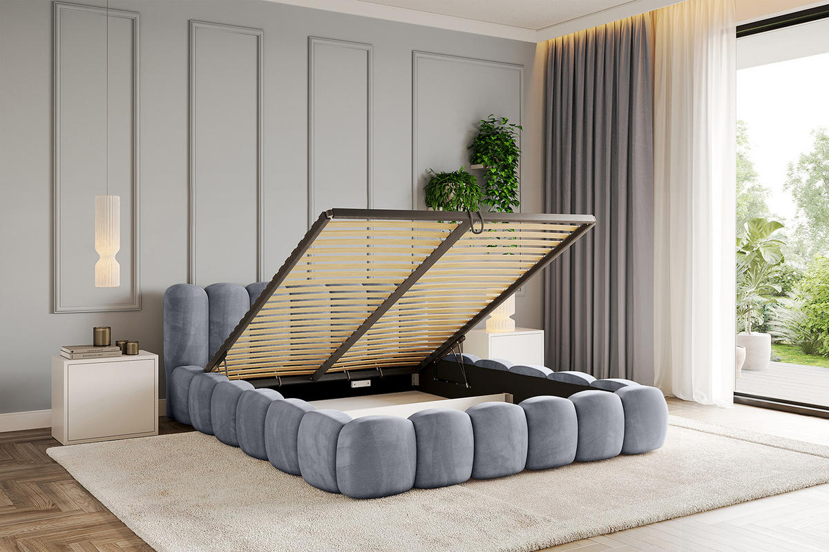 POLSTERBETT mit Bettkasten und Lattenrost, Boxbett ohne Matratze - SENA-v1 120x200 Grau - Grau, Holzwerkstoff/Textil (120/200cm) - ALTDECOR