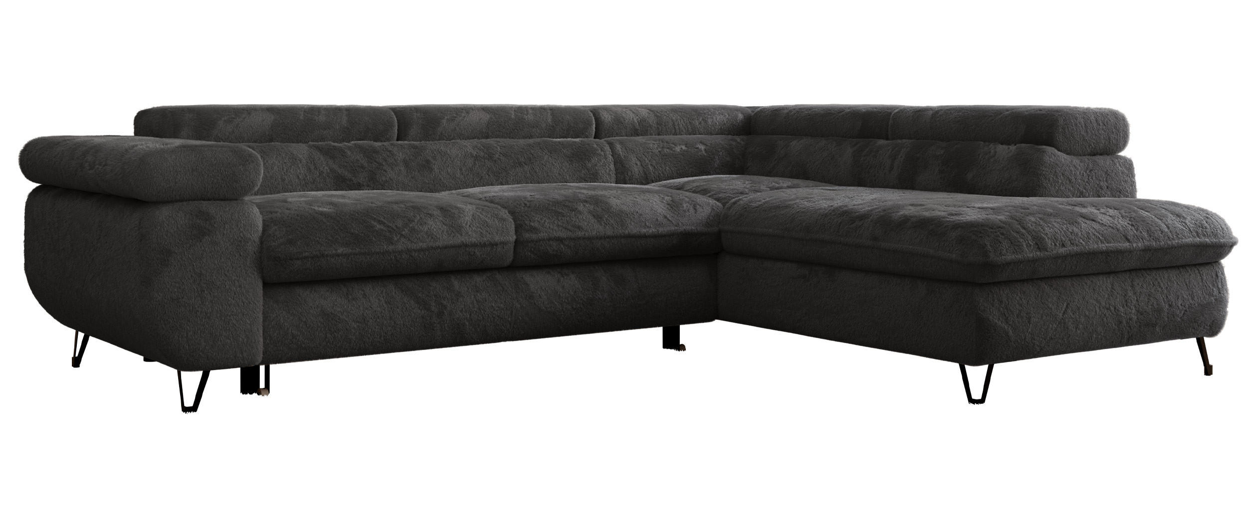 ECKSOFA PEDRO L Anthrazit Plüsch - Rechts Seite - Anthrazit/Schwarz, Textil/Metall (273/208cm) - MKS