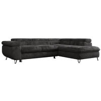 ECKSOFA PEDRO L Anthrazit Plüsch - Rechts Seite - Anthrazit/Schwarz, Textil/Metall (273/208cm) - MKS