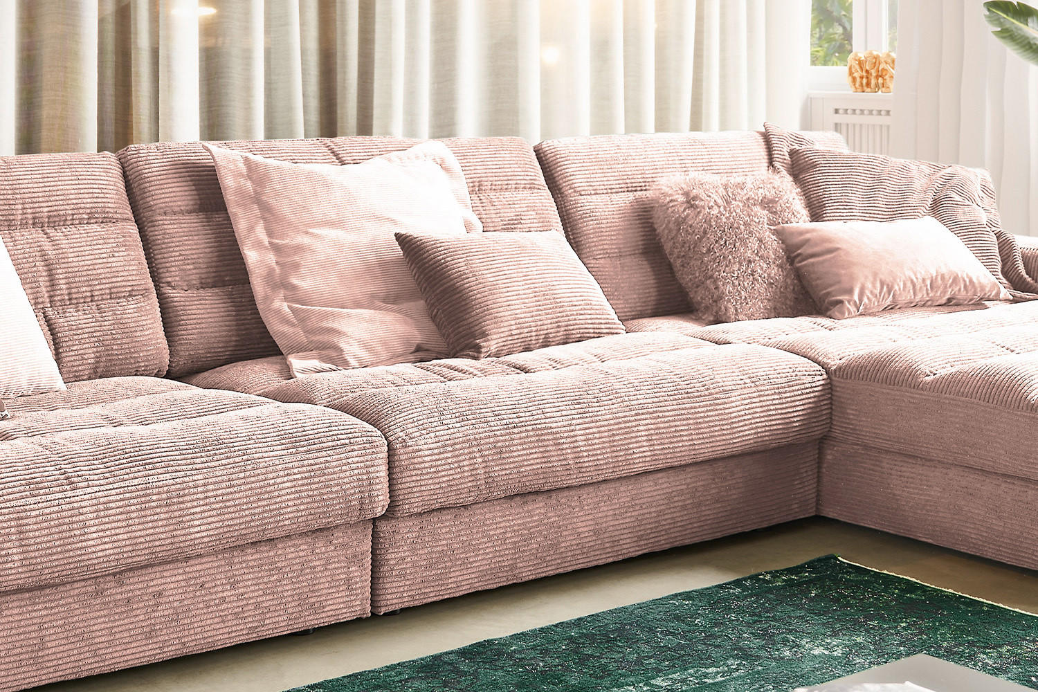 Thumbnail - Kawola Ecksofa, Pink, Textil, Echtholz, 4-Sitzer, Füllung: Kaltschaum, Ottomane rechts, L-Form, 416x205 cm, Wohnzimmer, ...