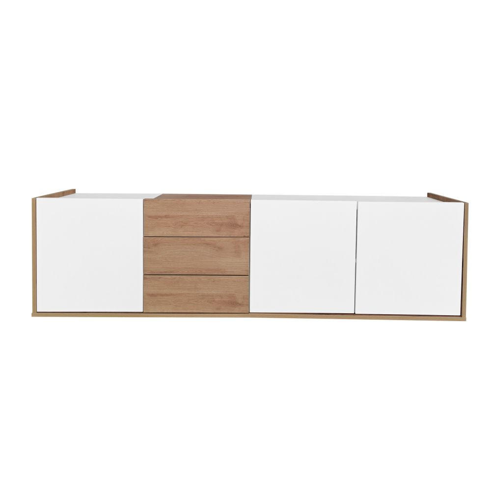 TV-SCHRANK mit drei Schubladen und Drei Türen, Weiß und Holzfarbe - Weiß, Holz (35/47/171.5cm) - KOMHTOM