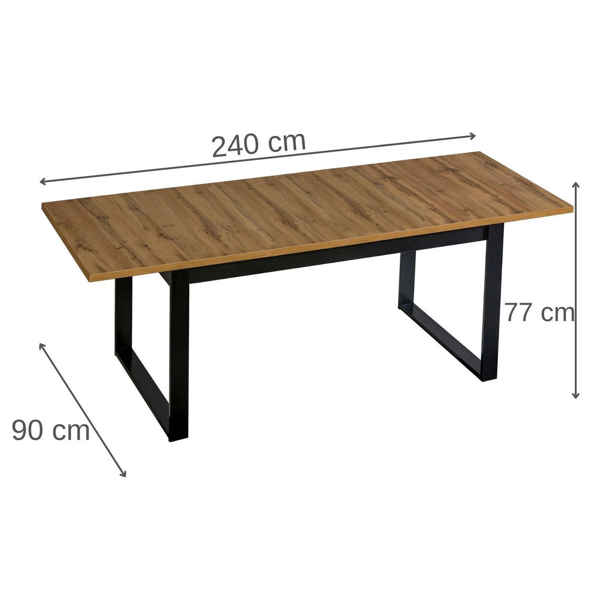 ESSTISCH Lamelo, Ausziehbarer Tisch 160-240×90 cm, Eiche Wotan+Schwarz - Eiche Wotan, Holzwerkstoff (90/160/77cm) - Beautysofa