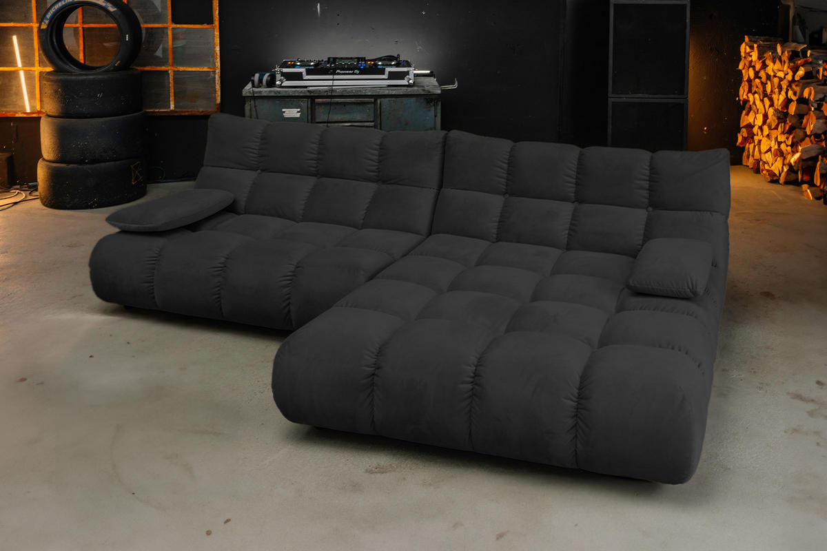 SITZGRUPPE VIVIEN 3ER SET Schwarz Velvet - Schwarz, Kunststoff/Textil (359/85/510cm) - KAWOLA