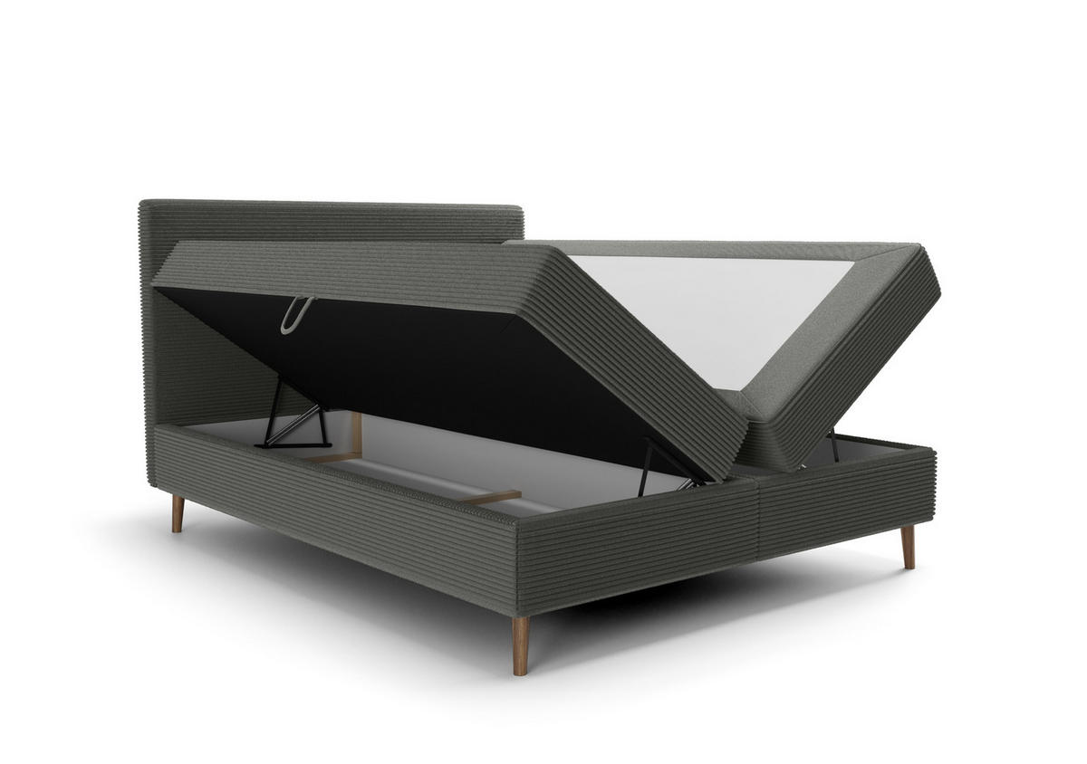 BOXBETT NARA mit Matratze H3, Bonell und Topper 180x200 POSO 115 - Dunkelgrau, Textil (180/200cm) - Bedante
