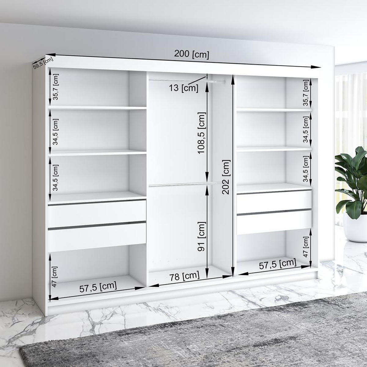 SCHWEBETÜRENSCHRANK 200 cm VILANO 1 Farbe: Weiß - Weiß, Holzwerkstoff (200/215/59.5cm) - A&J MöbelLand