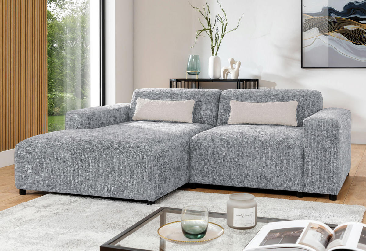 ECKSOFA L Form Jughlio Hellgrau 240/165/75 cm Links mit Schlaffunktion - Hellgrau/Schwarz, Kunststoff/Textil (165/240cm) - AX Living