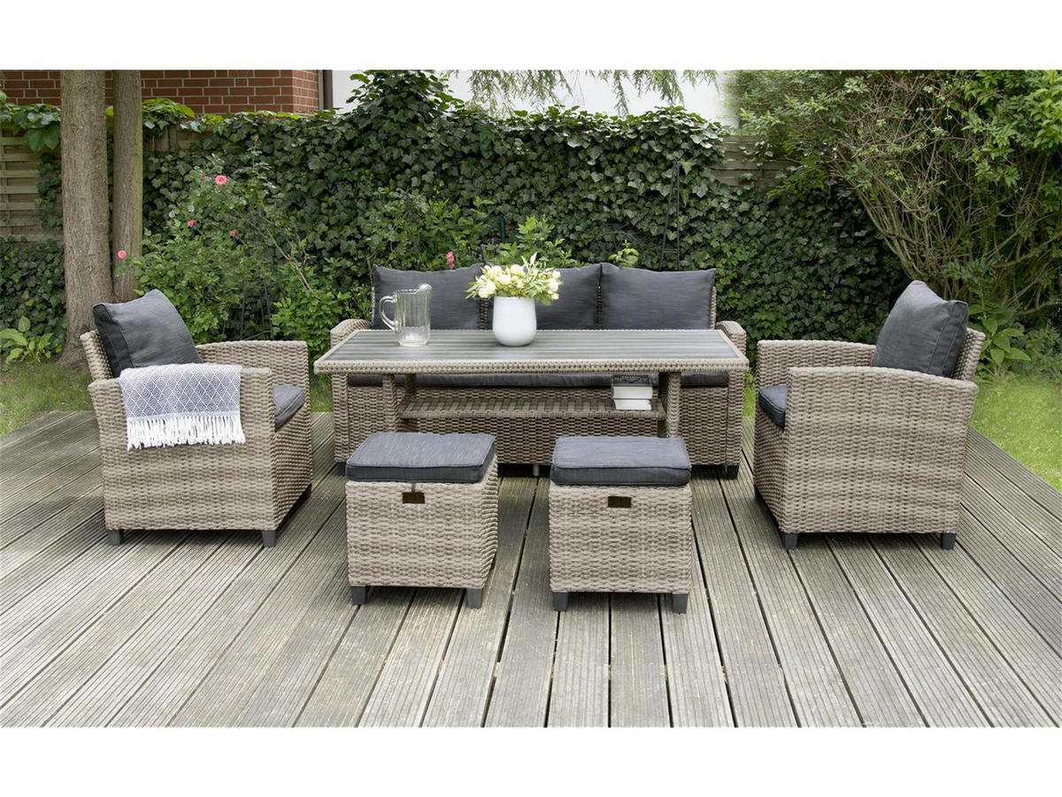 GARTEN-ESSGRUPPE Alpi II Braun Polyrattan für 5 Personen - Braun, Kunststoff - Green Spirit