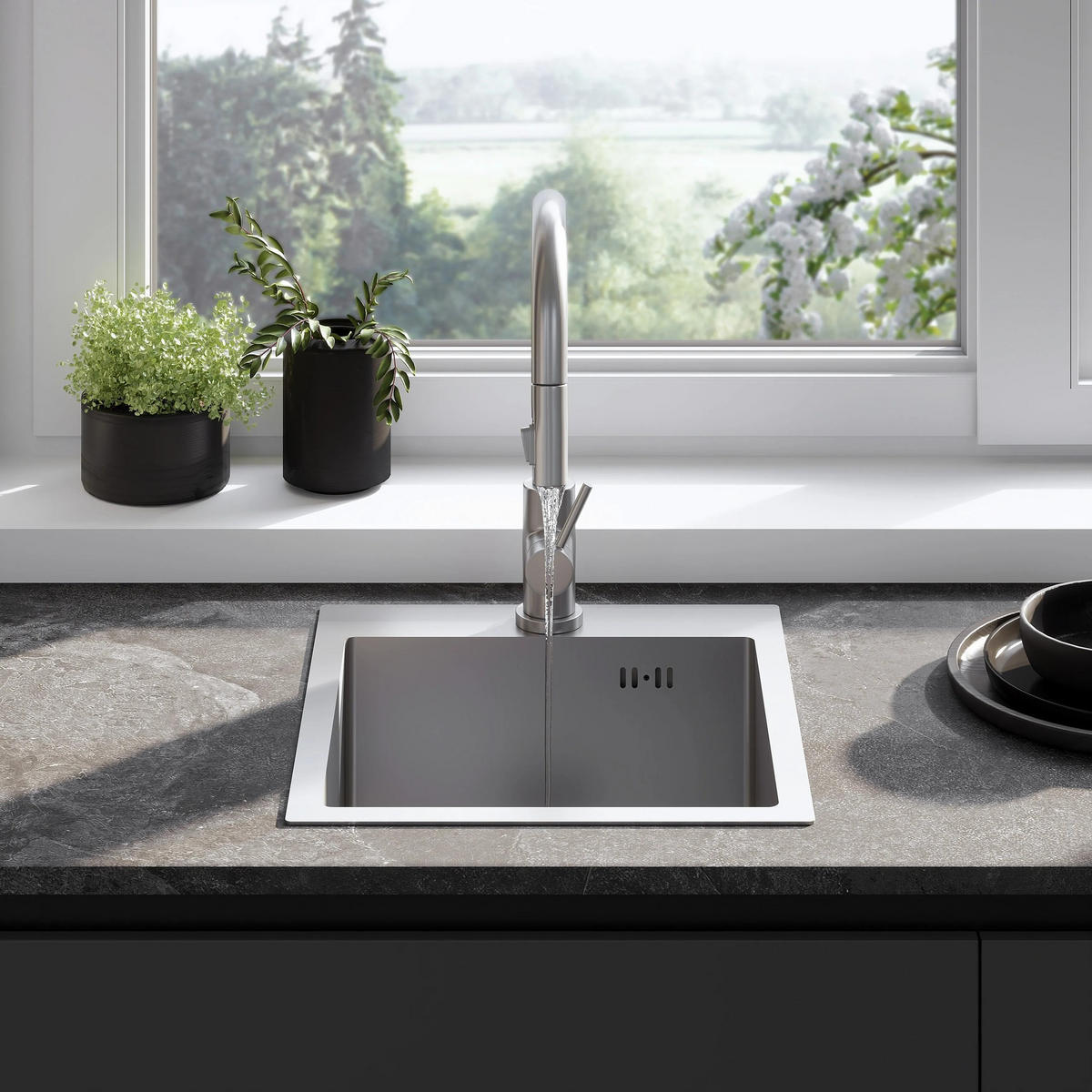 EDELSTAHLSPÜLE Rea Leo 40 Brush Nickel ohne Küchenarmatur - Nickelfarben, Metall (35/19/45cm) - REA