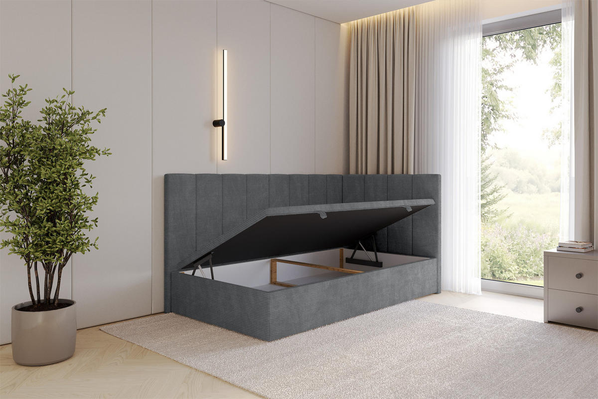 EINZELBETT Jugendbett mit Bettkasten Links, ohne Matratze - LOVY 90x200 Dunkelgrau - Graphitfarben, Holzwerkstoff/Textil (90/200cm) - ALTDECOR