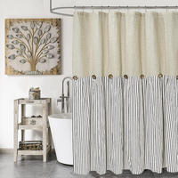 DUSCHVORHANG Schwarz Leinen Mischung gestreift maschinenwaschbar wasserdicht für Badezimmer Badewanne - Schwarz, Textil (183/183cm) - MCBOSON