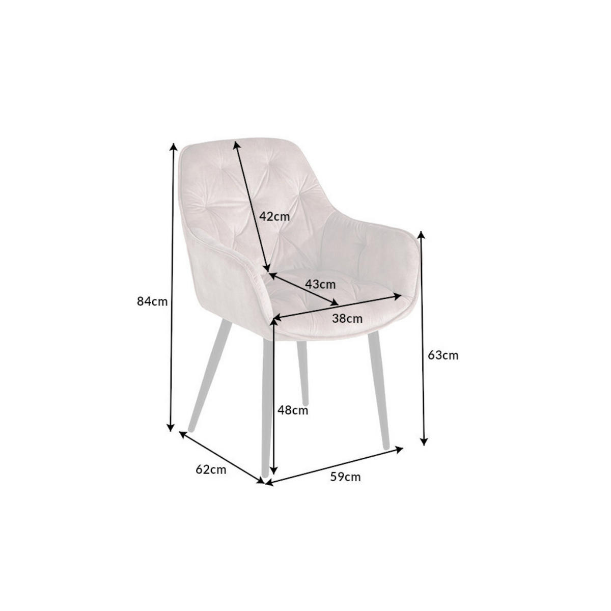 STUHL MILANO Samt Champagner, Beige - Champagner/Beige, Textil (59/84/62cm) - riess-ambiente