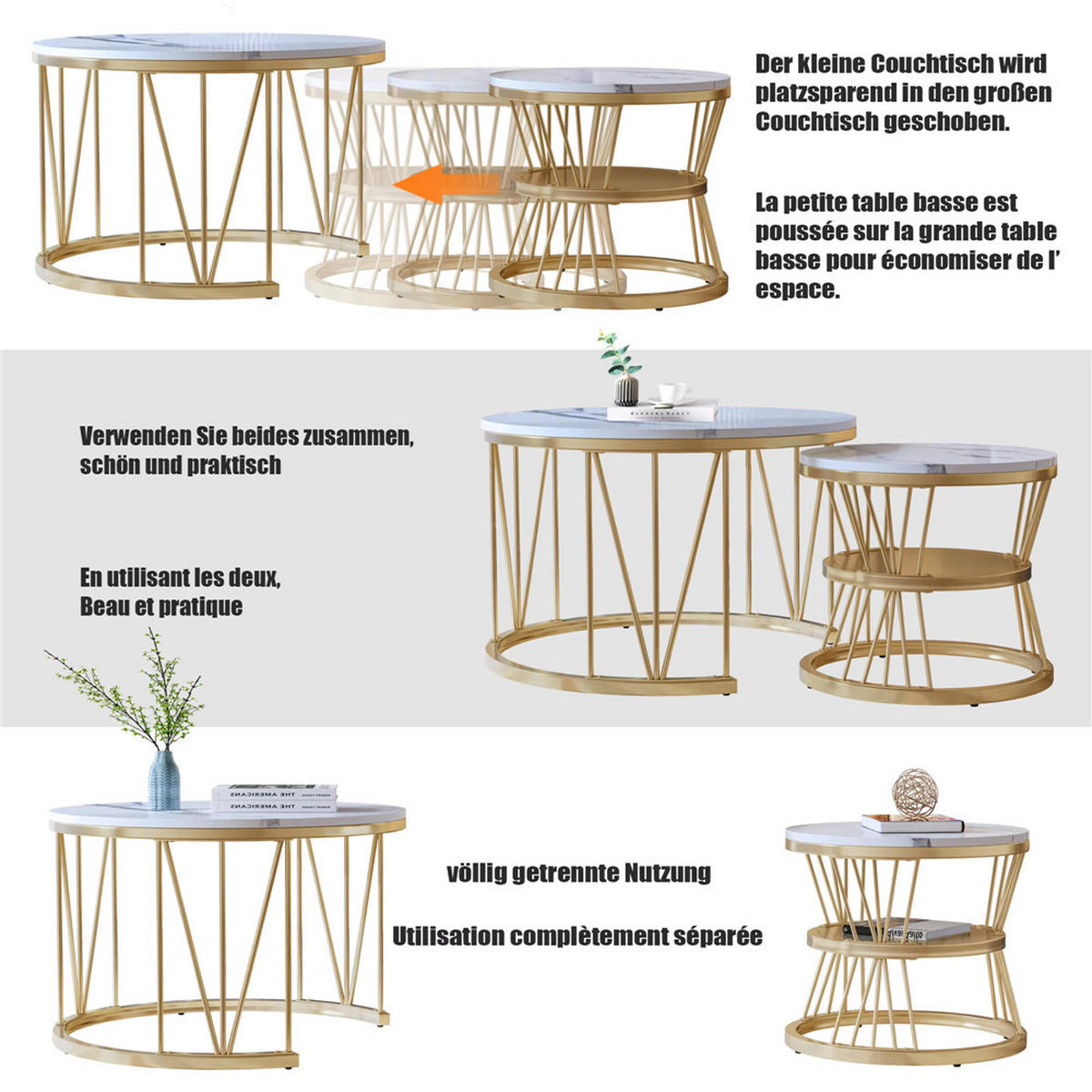 COUCHTISCH 2er-Set Weiß 70/70/45 cm + 45/45/40 cm Metall modern - Weiß, Metall (70/70/45cm) - Kaket