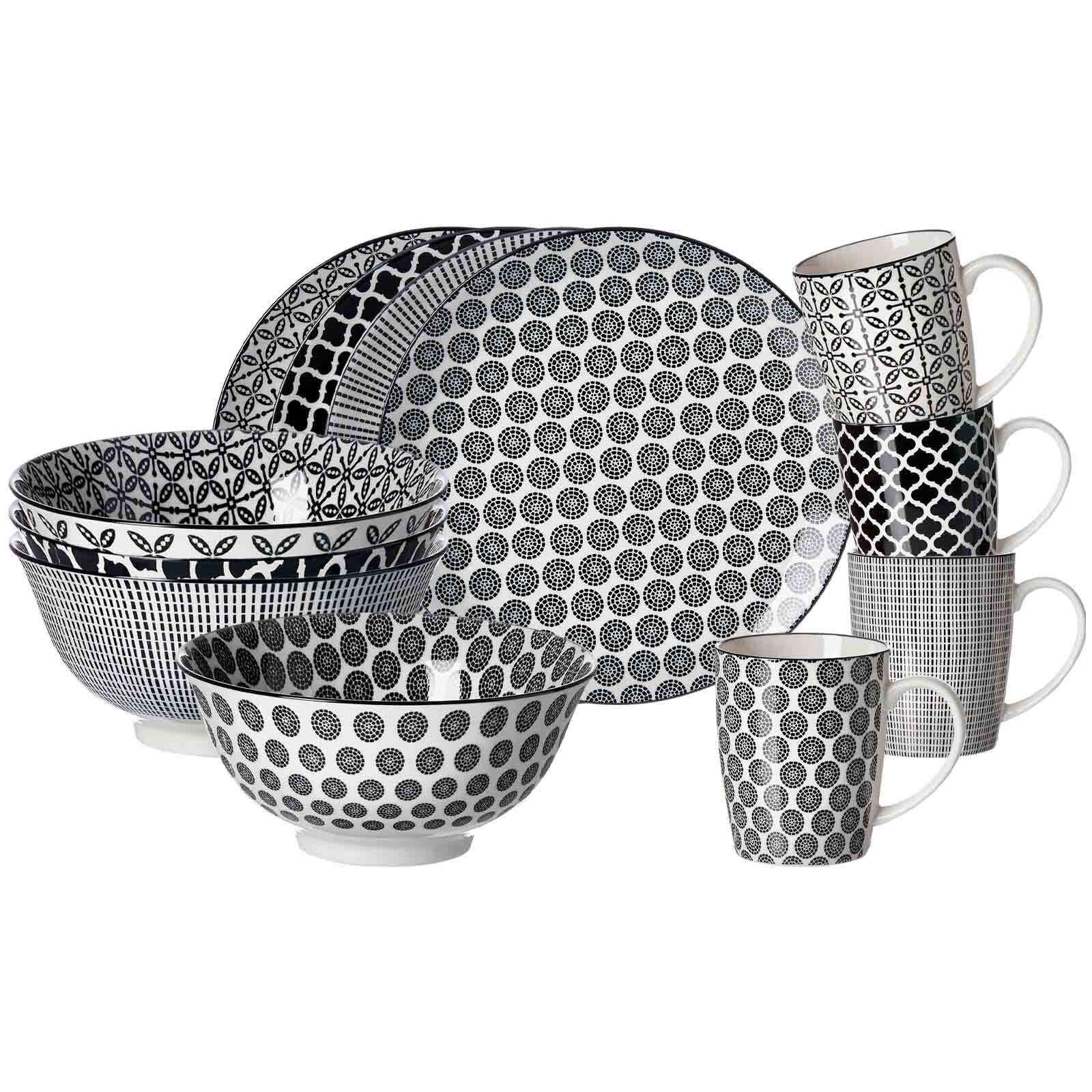 FRÜHSTÜCKSSET Takeo schwarz-weiß 12er Set - Schwarz/Weiß, Keramik (1/1/1cm) - Ritzenhoff Breker