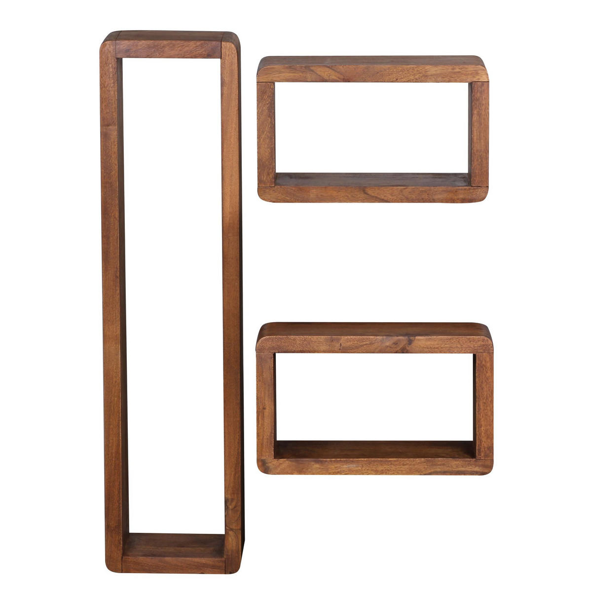 WANDREGAL Set TEKO CUBES Massivholz Abgerundete Ecken, Braun 80x15x20 cm - Braun, Holz (80/20/15cm) - KADIMA DESIGN