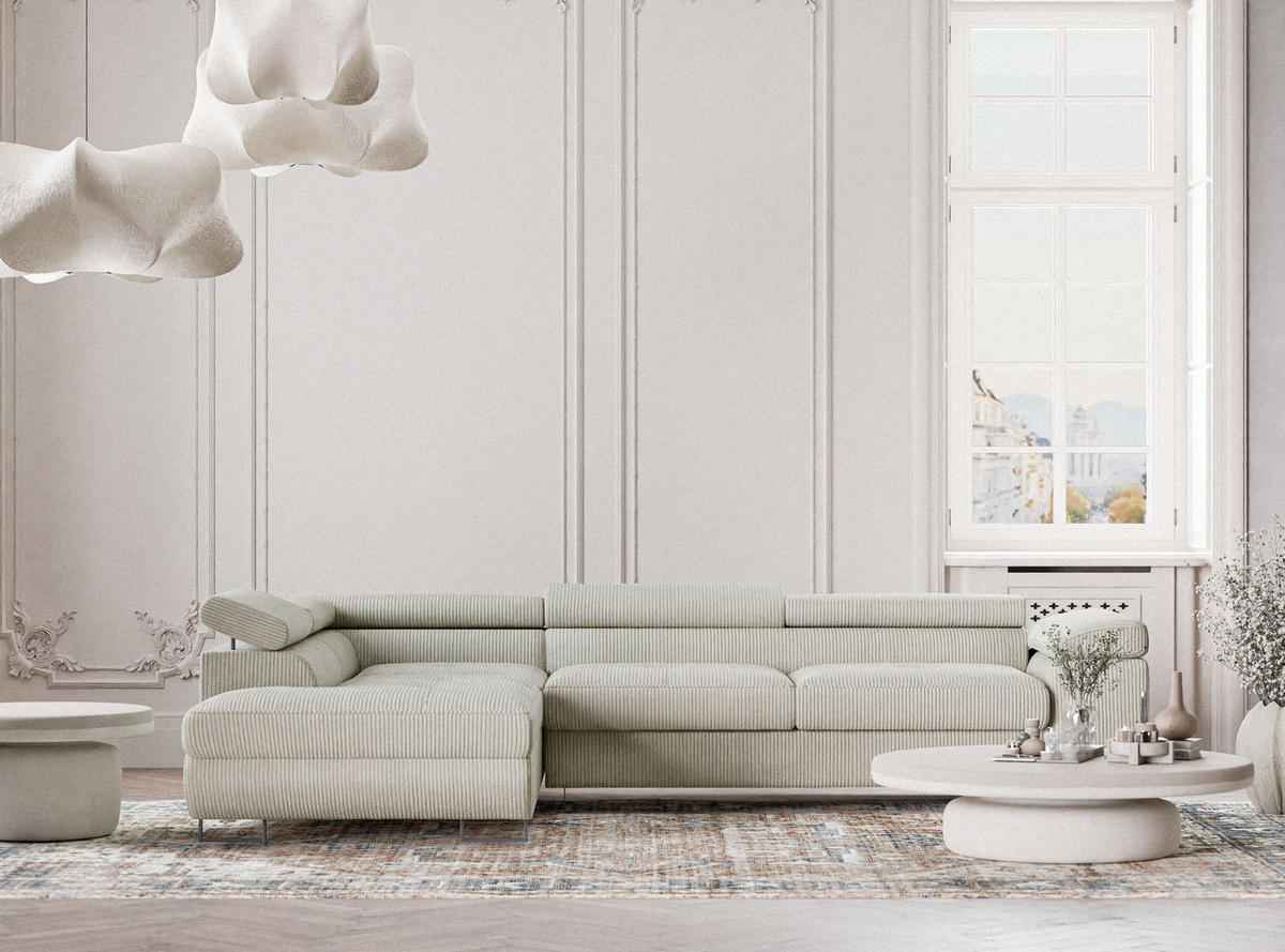 ECKSOFA MIT SCHLAFFUNKTION Concord Creme Samtstoff - Creme/Schwarz, Holz/Holzwerkstoff (203/277cm) - Maison de Reve