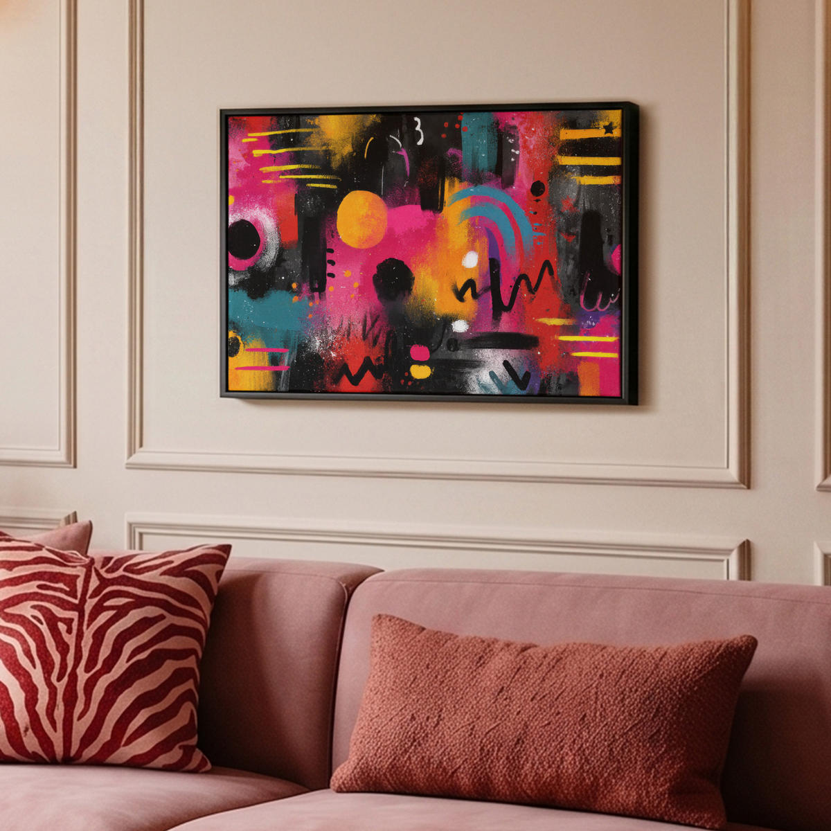 LEINWAND Bilder mit Rahmen - Farbflächen - Formen - Bunt - Abstrakt - 60x40 - Pink, Textil (60/40cm) - MuchoWow