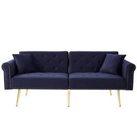 SCHLAFSOFA 2-Sitzer Samt mit 3-stufig verstellbarer Rückenlehne Antikblau 173/75/70 cm - Blau, Textil (70/173/75cm) - Redom