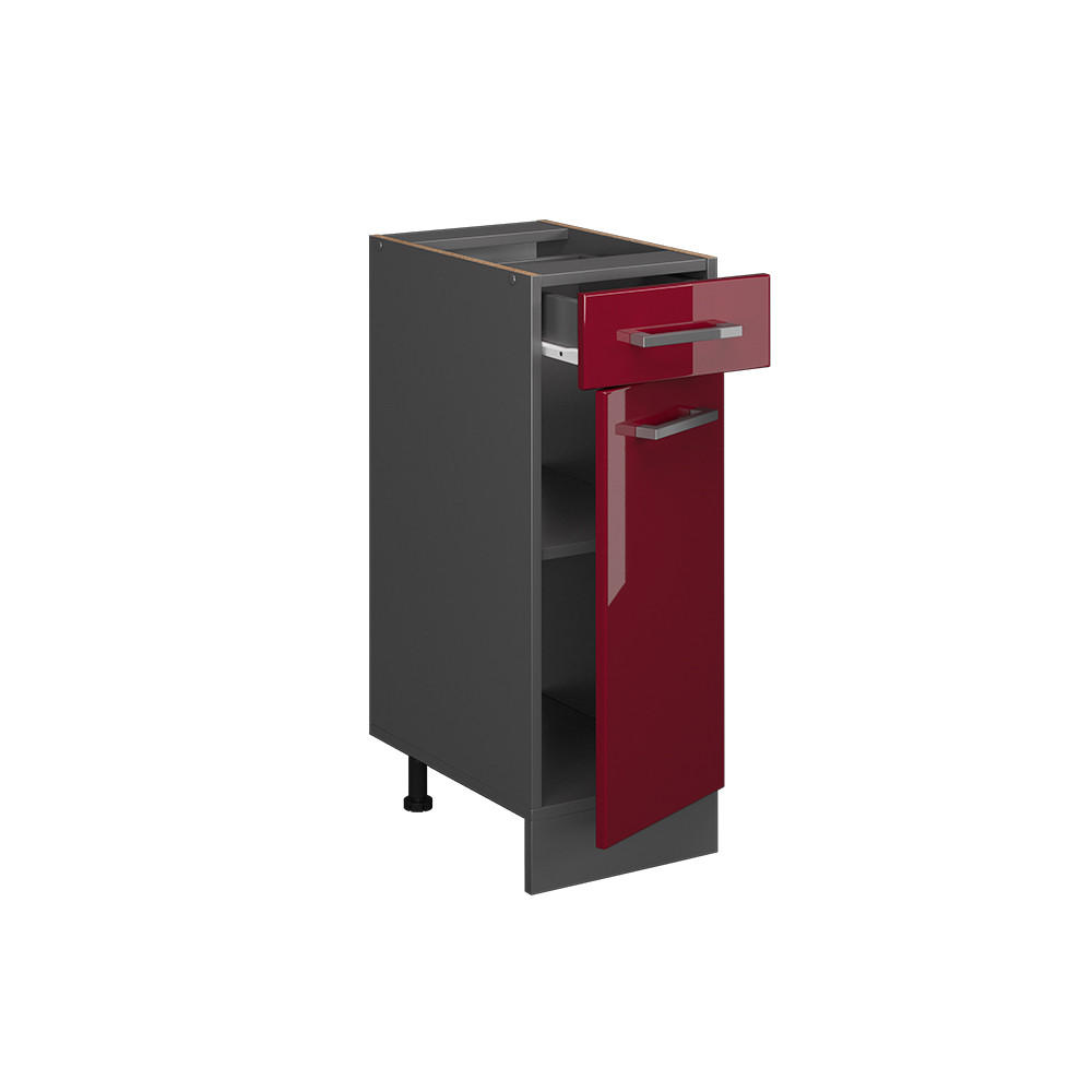 KÜCHENUNTERSCHRANK R-Line Rot Hochglanz 30 cm ohne Arbeitsplatte - Bordeaux/Anthrazit, Holzwerkstoff (30/81.6/46cm) - Vicco