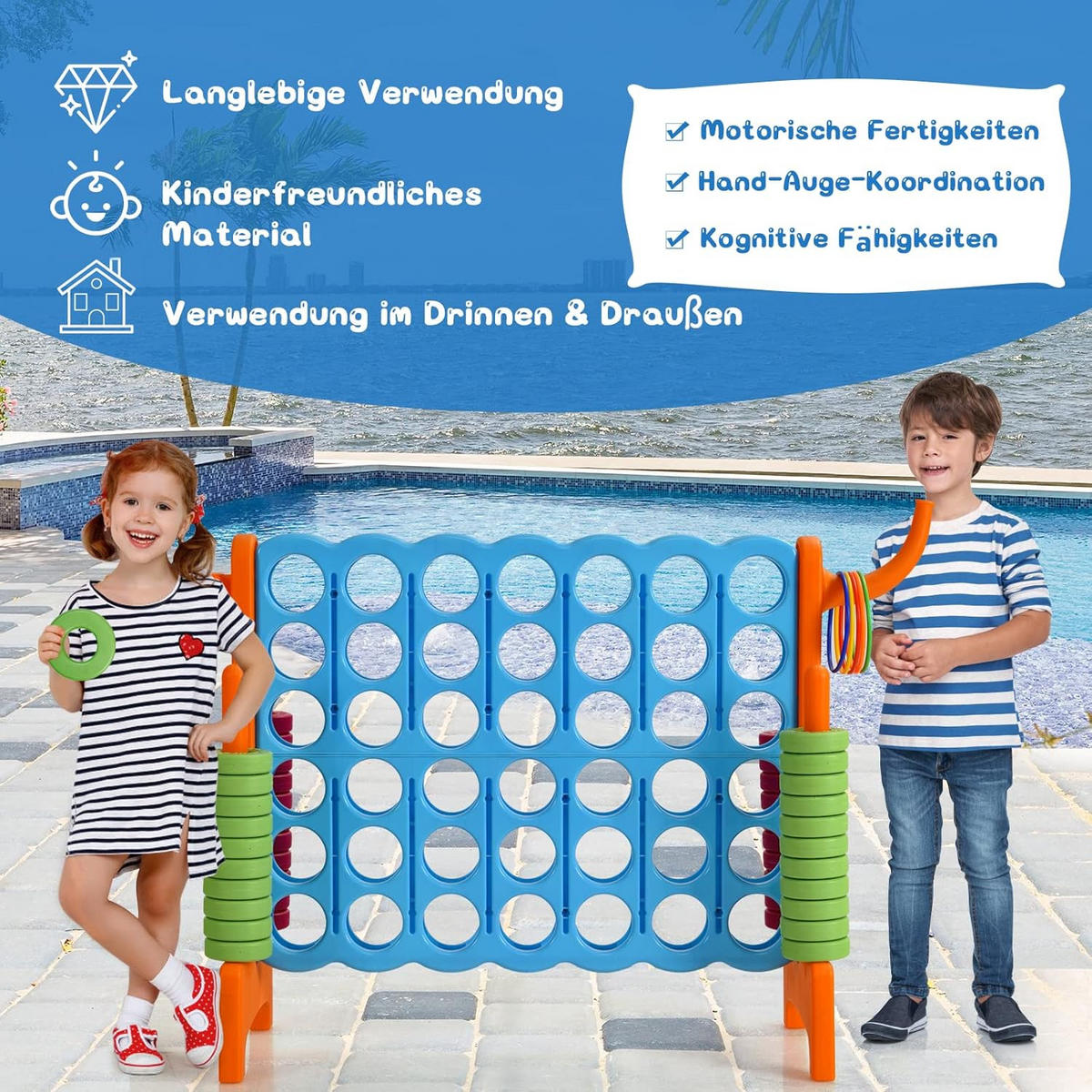 HERNÁ sada 4 v 1 – Obrovská hra „4 v rade“ – viacfarebná - viacfarebná, plast (33/84cm) - COSTWAY