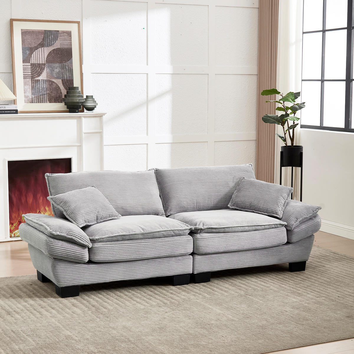 2-SITZER Sofa Samt mit extra tiefem Sitz und Kissen 224/81/81 cm Hellgrau - Hellgrau, Textil (81/224/81cm) - Redom