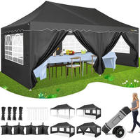 FALTPAVILLON 3x6m Wasserdicht UV50+ Schwarz mit Seitenwänden - Schwarz, Textil (300/203/600cm)