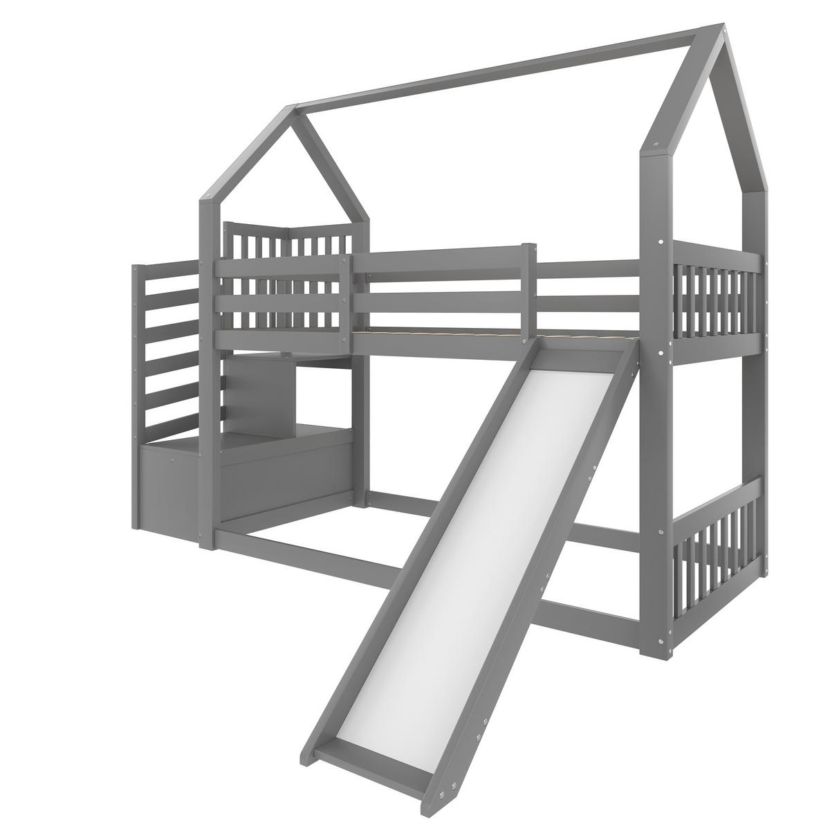 ETAGENBETT mit Stauraumtreppe und Rutsche 90x200 cm Kiefernholz Grau - Grau, Holzwerkstoff (90/200cm) - Beauniv