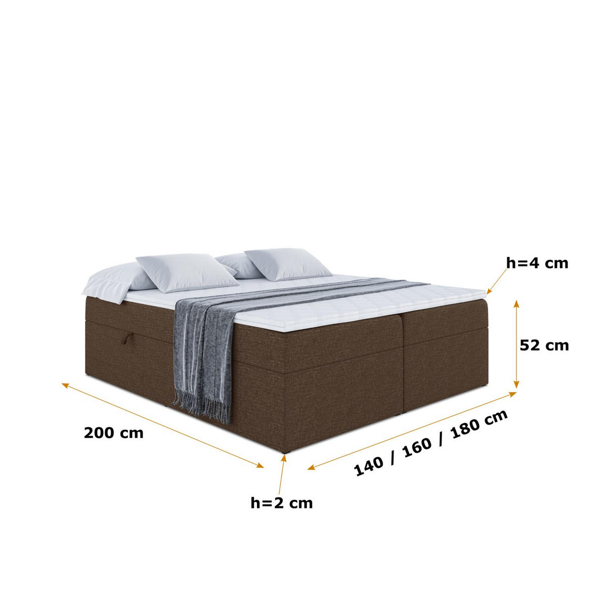BOXBETT mit H4-Matratze und Lattenrost - MARCE BW - 160x200 Braun - Braun, Holzwerkstoff (160/200cm) - ALTDECOR