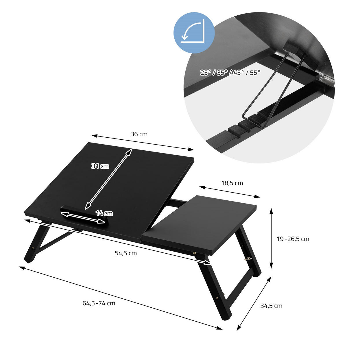LAPTOPTISCH - Schwarz, Holzwerkstoff (74/34.5/26.5cm) - ML-DESIGN