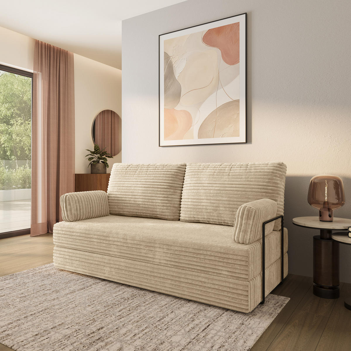 POHOVKA z pěny SILAR s kovovým rámem Manšestrová látka Krémová - krémová, textil (170/86/80cm) - MASSENO