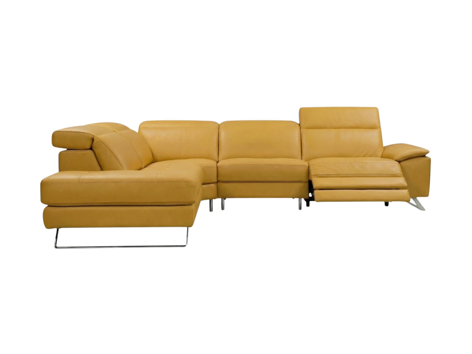 ECKSOFA Genius Echtleder mit 1 x Relaxfunktion Senfgelb - Gelb, Leder/Metall (230/264cm)
