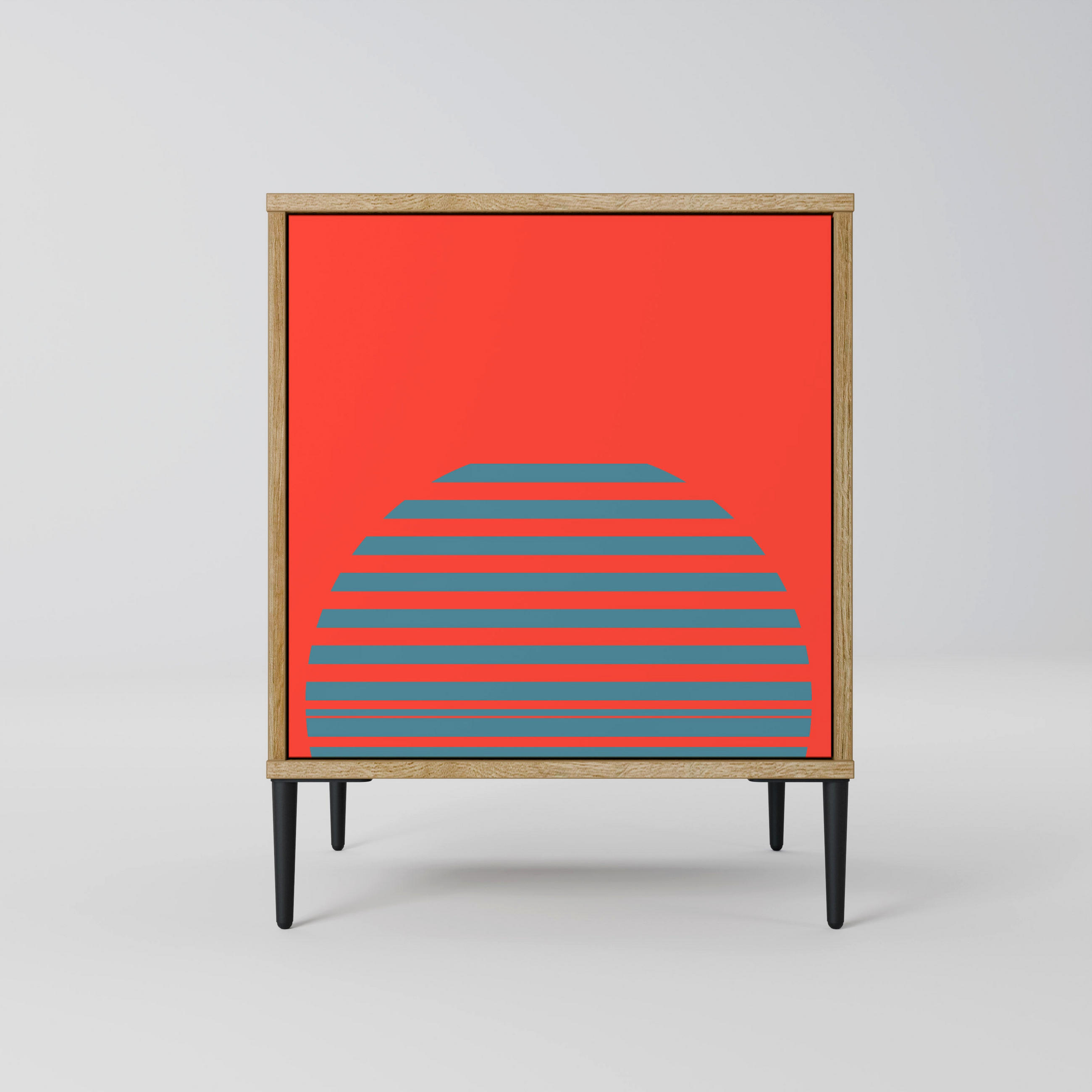 SIDEBOARD RISING GEOMETRY STARS, Eichefarben, 57,5x42x72,5 cm, Schwarze Metallfüße - Eichefarben/Multicolor, Holzwerkstoff/Metall (57.5/72.5/42cm) - SpaceRebels