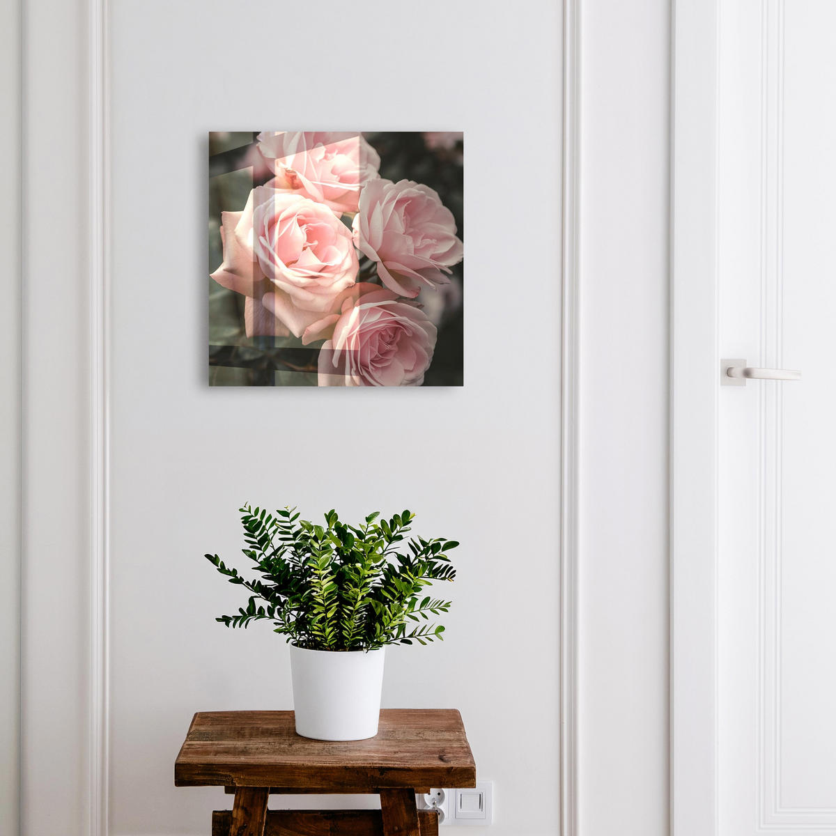SCHLÜSSELBOX Weiß 30x30 cm – Türöffnung nach rechts - Rosa Rosen - Pink, Metall (30/30/5cm) - TULUP