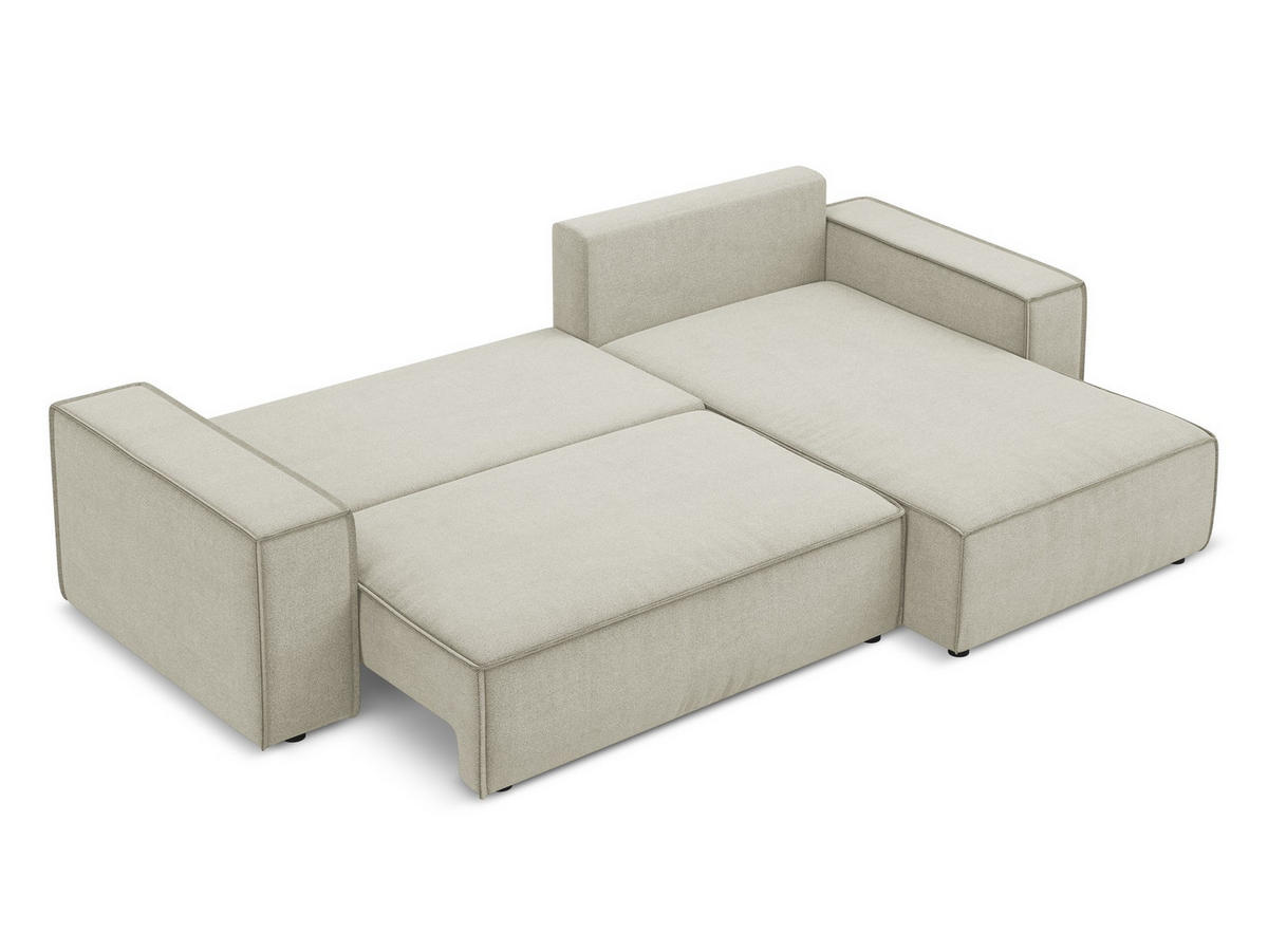 ECKSOFA mit Schlaffunktion Strukturstoff Stoff Beige - Beige/Creme, Kunststoff/Textil (290/185cm) - Makamii